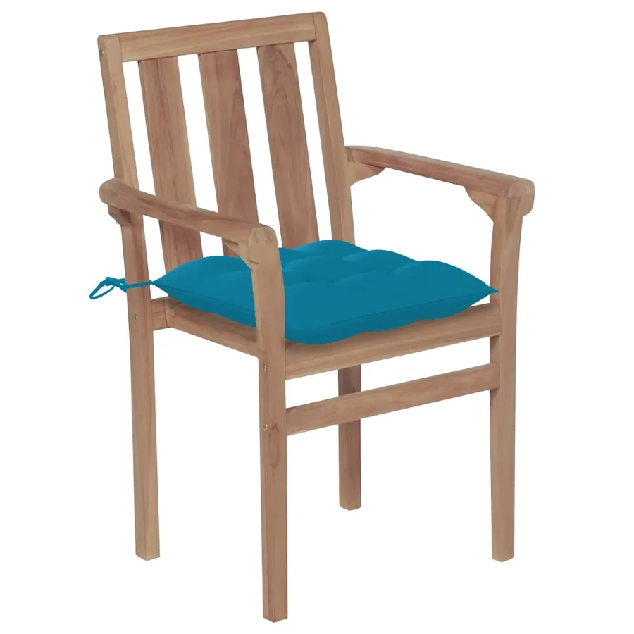 Chaises de jardin empilables avec coussins lot de 4 Teck solide - 17