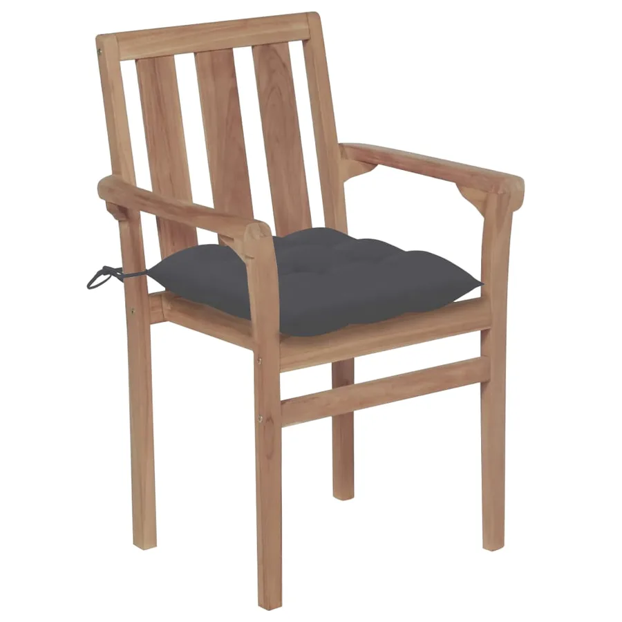 Chaises de jardin empilables avec coussins lot de 4 Teck solide - 2