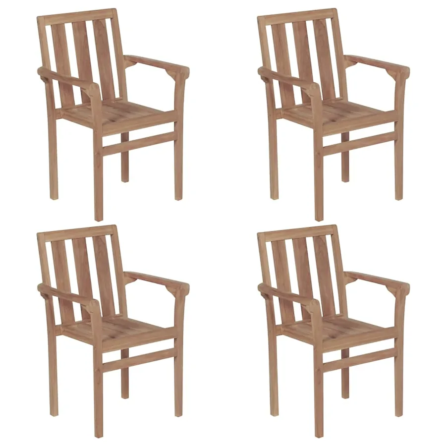Chaises de jardin empilables avec coussins lot de 4 Teck solide - 32