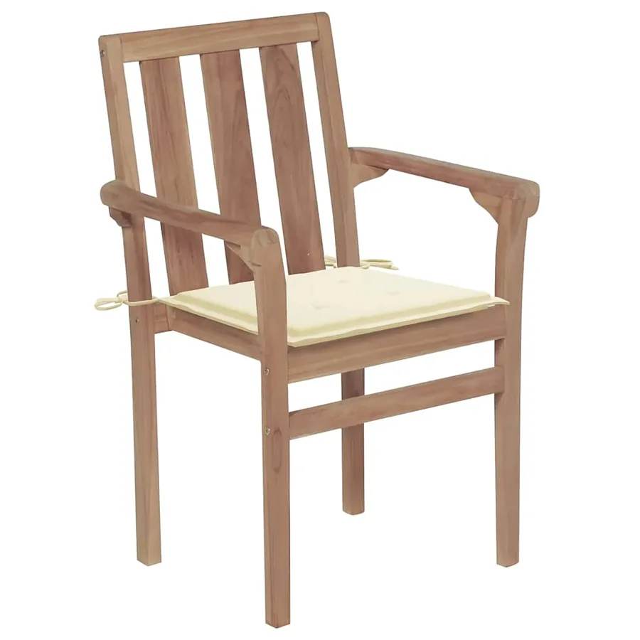 Chaises de jardin empilables avec coussins lot de 4 Teck solide - 33
