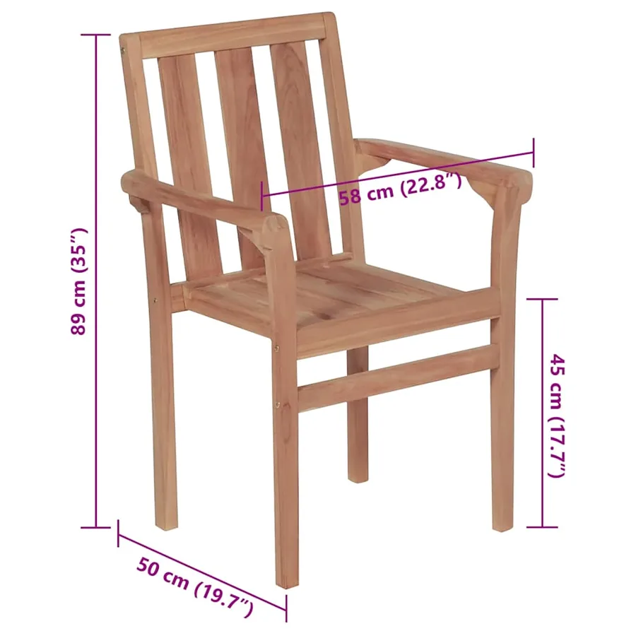 Chaises de jardin empilables avec coussins lot de 4 Teck solide - 42