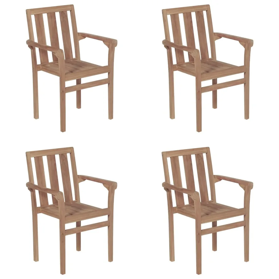 Chaises de jardin empilables avec coussins lot de 4 Teck solide - 46