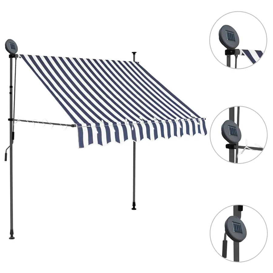 Auvent manuel rétractable avec LED 100 cm Bleu et blanc - 3