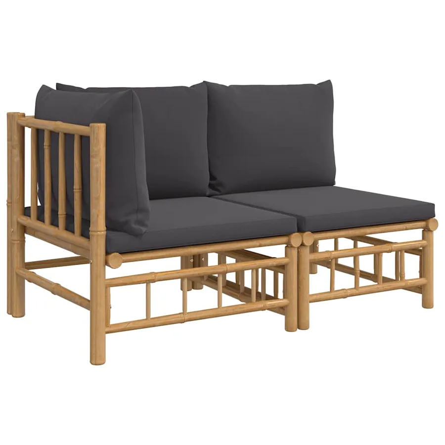 Salon de jardin 2 pcs avec coussins gris foncé bambou - 2