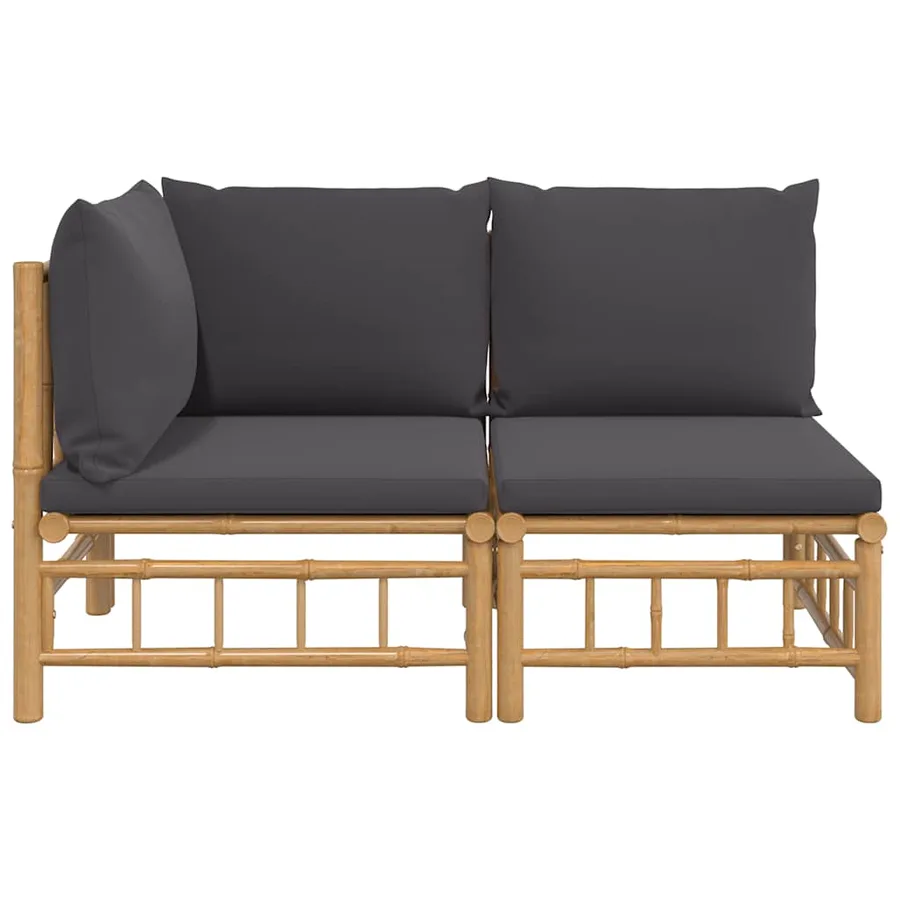 Salon de jardin 2 pcs avec coussins gris foncé bambou - 3