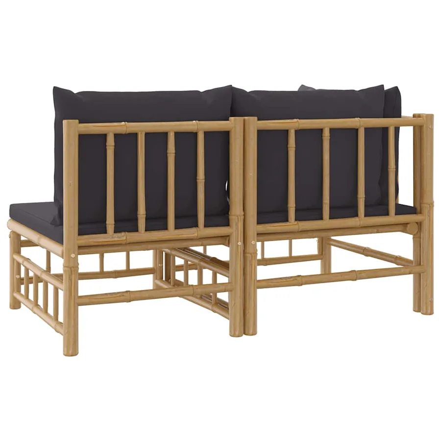 Salon de jardin 2 pcs avec coussins gris foncé bambou - 5