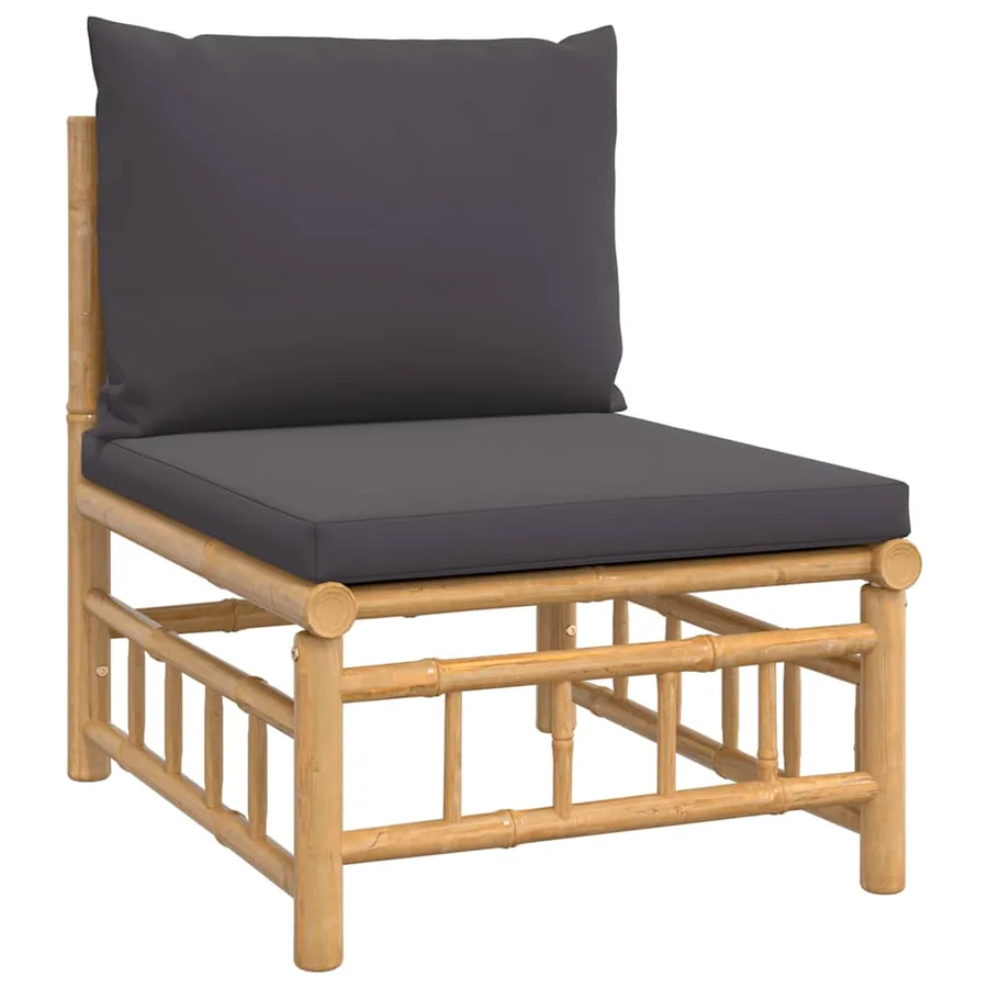 Salon de jardin 2 pcs avec coussins gris foncé bambou - 7