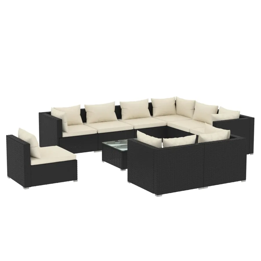 Salon de jardin 10 pcs avec coussins Résine tressée Noir - 2