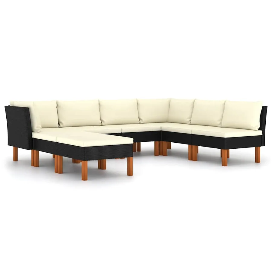 Salon de jardin 8 pcs avec coussins Résine tressée Noir - 2