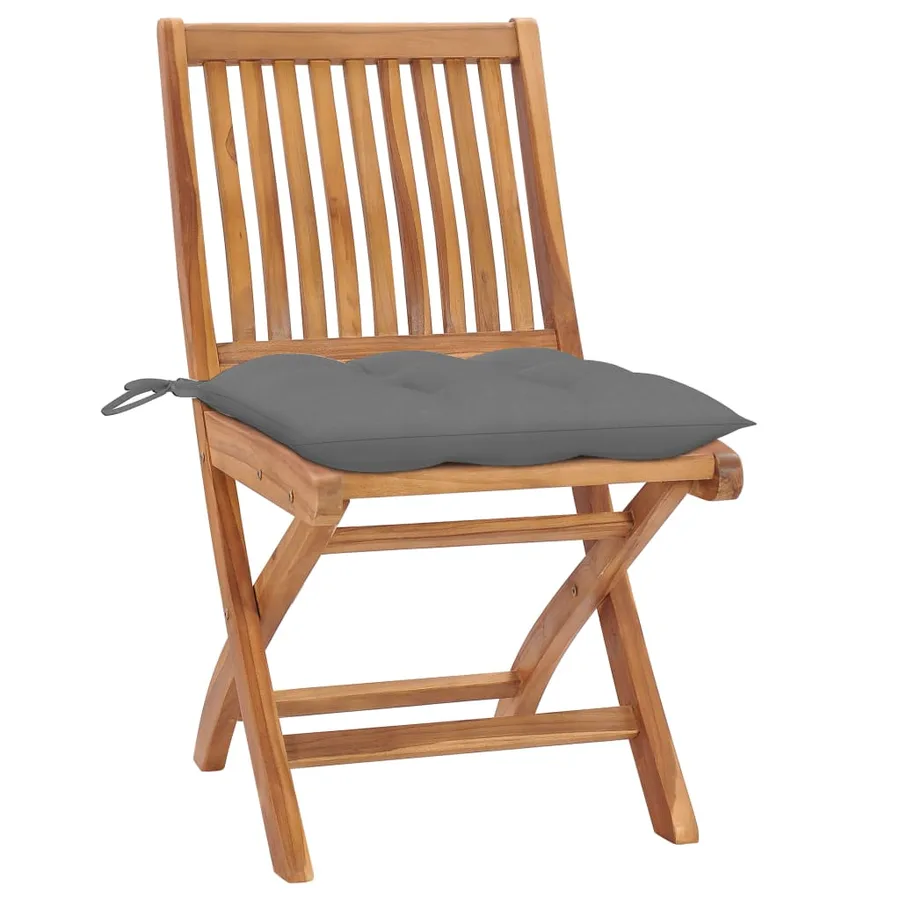 Chaises de jardin lot de 2 et coussins gris Bois de teck massif - 2