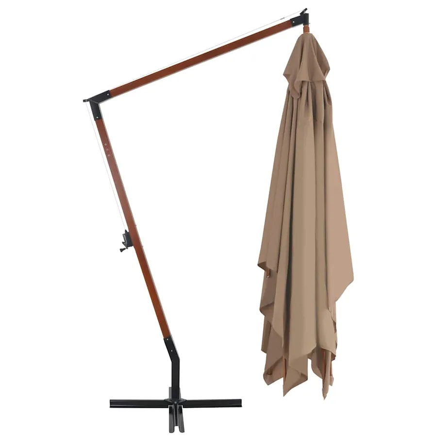 Parasol de jardin en porte-à-faux avec mât en bois taupe - 3