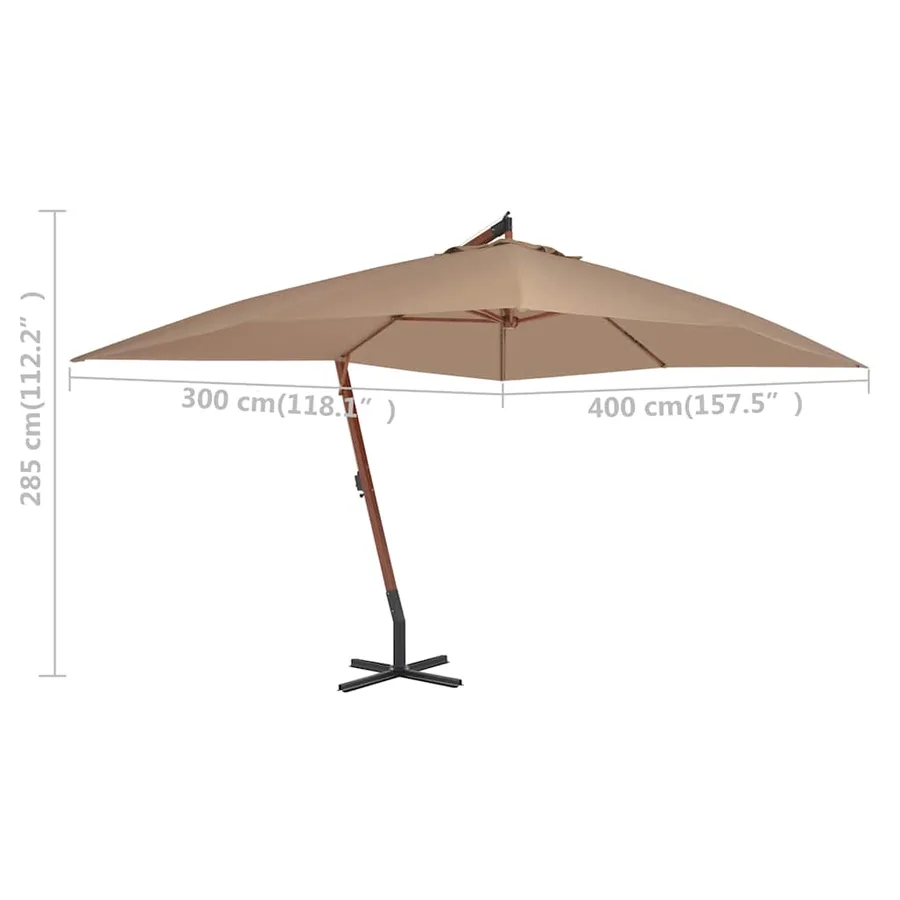 Parasol de jardin en porte-à-faux avec mât en bois taupe - 8