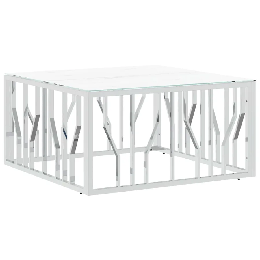 Table basse argenté 80x80x40 cm acier inoxydable et verre - 2