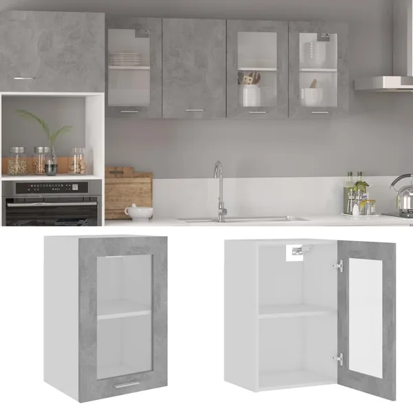 Vitrine suspendue "Lyon" Gris béton 40 x 31 x 60 cm Bois d'ingénierie