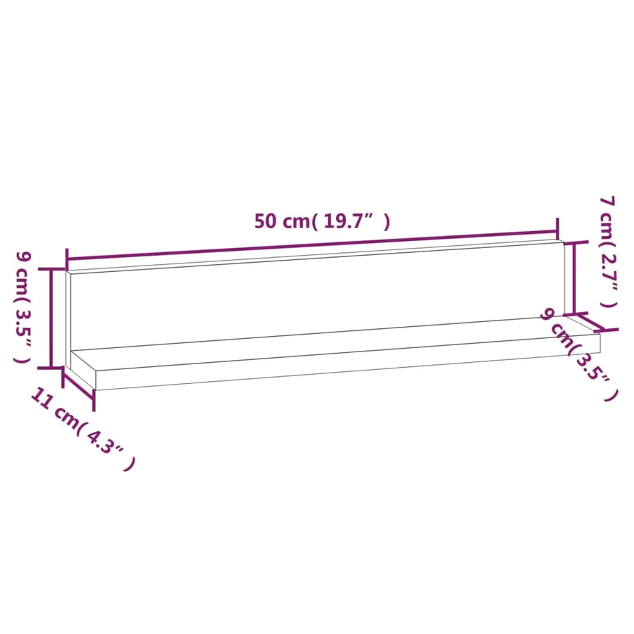 Étagères murales 2 pcs 50x11x9 cm Bois de pin massif - 8