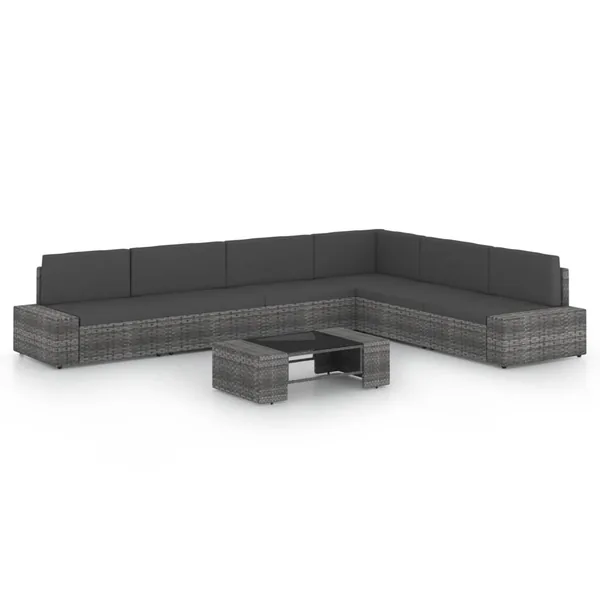 Salon de jardin 7 pcs avec coussins Gris Résine tressée