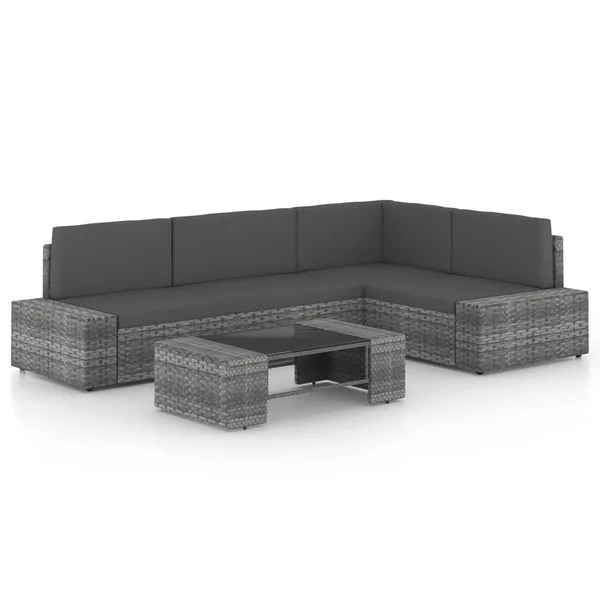 Salon de jardin 5 pcs avec coussins Gris Résine tressée