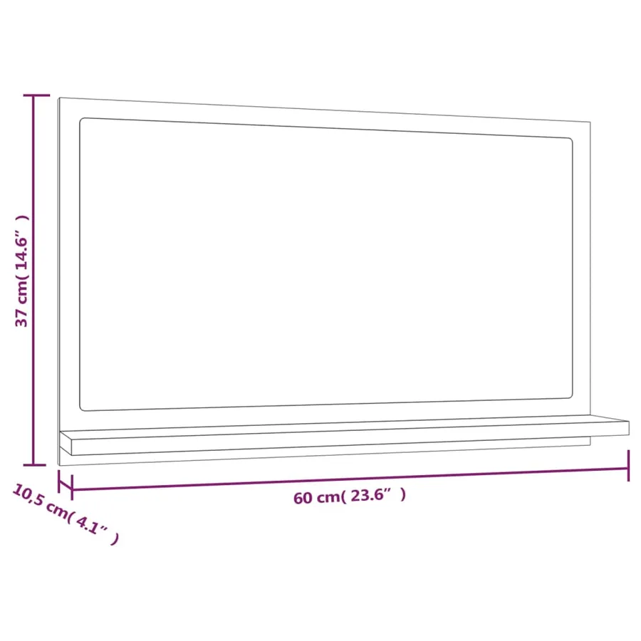 Miroir de bain Sonoma gris 60x10,5x37 cm Bois d'ingénierie - 8