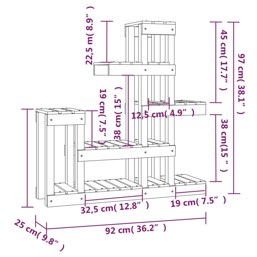 Support à plantes 92x25x97 cm Bois massif de pin - 8