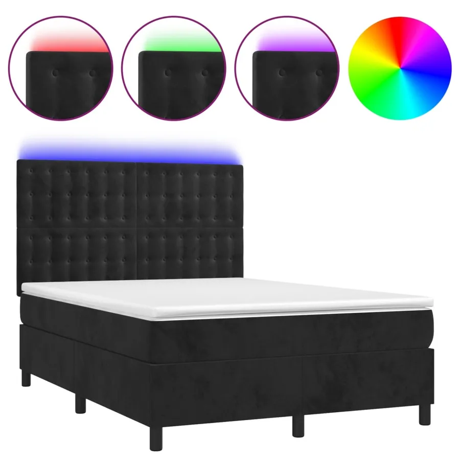 Sommier à lattes de lit matelas et LED Noir 140x200 cm Velours - 2