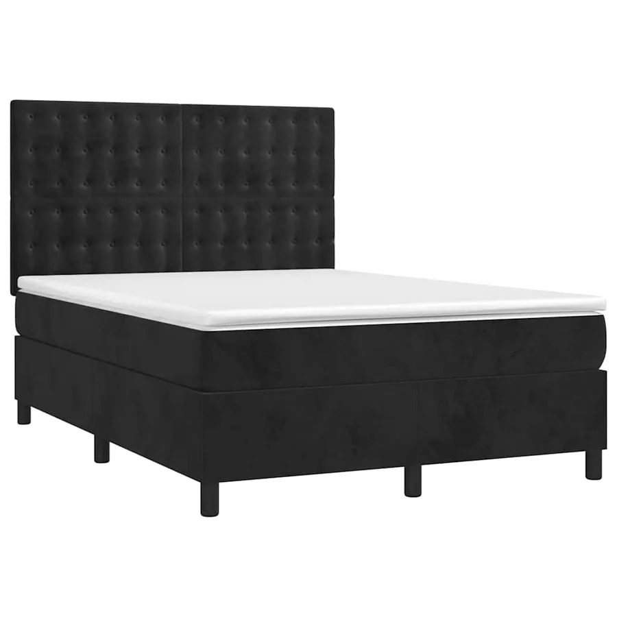 Sommier à lattes de lit matelas et LED Noir 140x200 cm Velours - 3