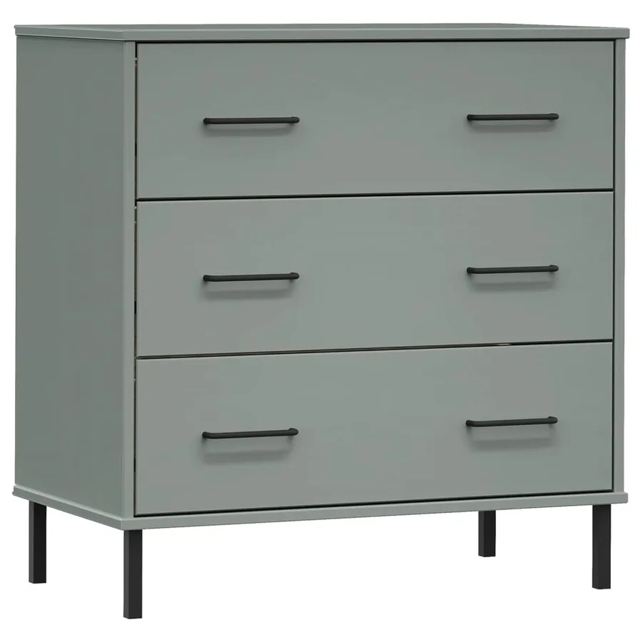 Buffet avec 3 tiroirs Gris 77x40x79,5 cm Bois massif OSLO - 2