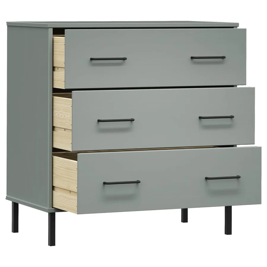 Buffet avec 3 tiroirs Gris 77x40x79,5 cm Bois massif OSLO - 5