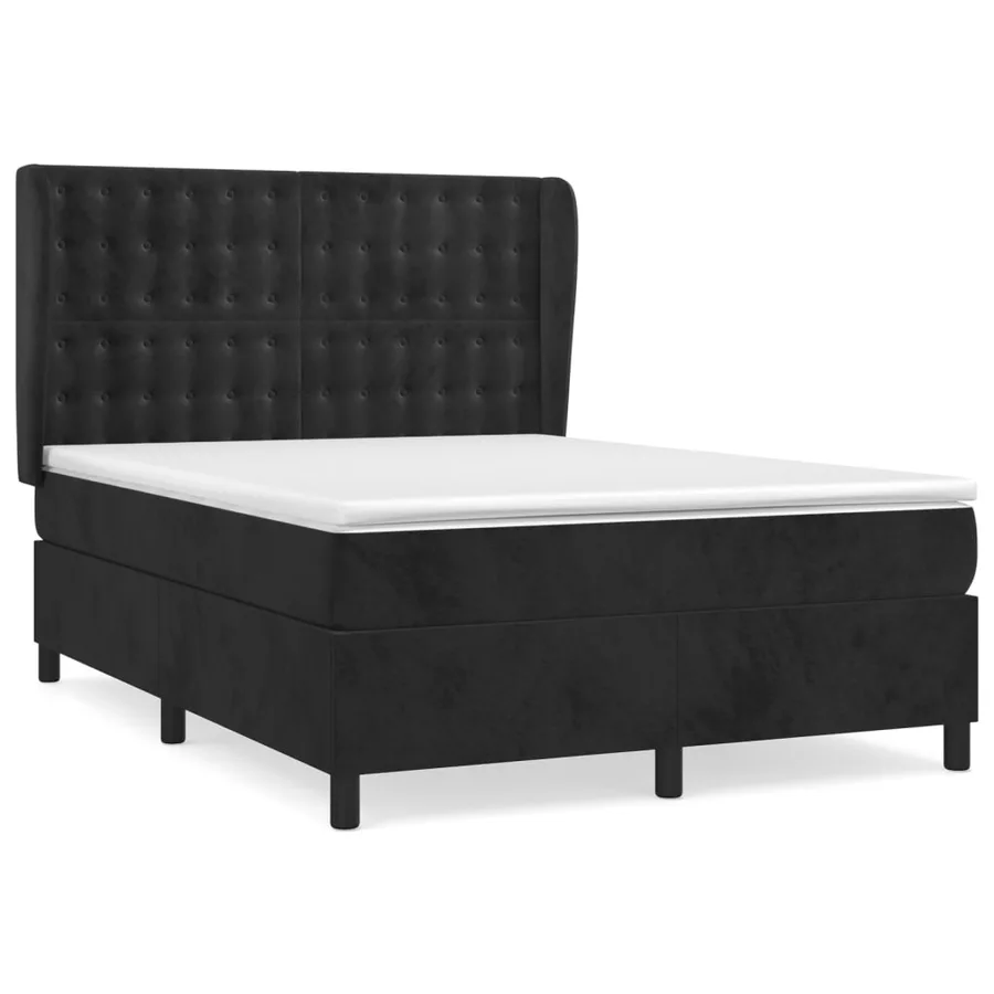 Sommier à lattes de lit avec matelas Noir 140x200 cm Velours - 2