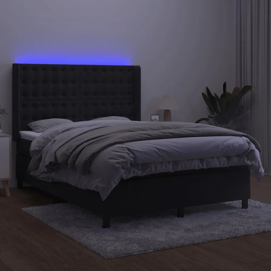 Sommier à lattes de lit matelas et LED Noir 140x190 cm Velours - 3