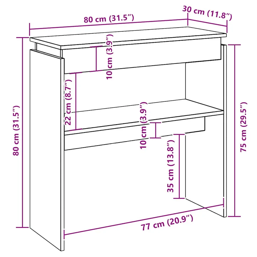 Table console chêne sonoma 80x30x80 cm bois d'ingénierie - 6