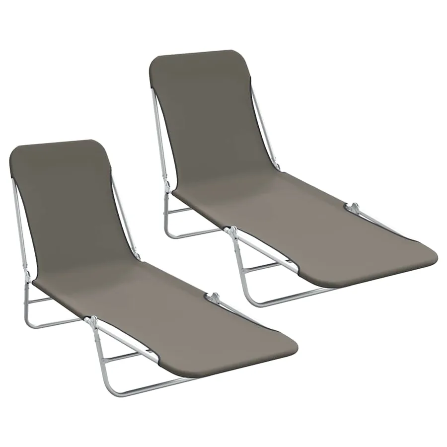 Chaises longues pliables lot de 2 Acier et tissu Gris