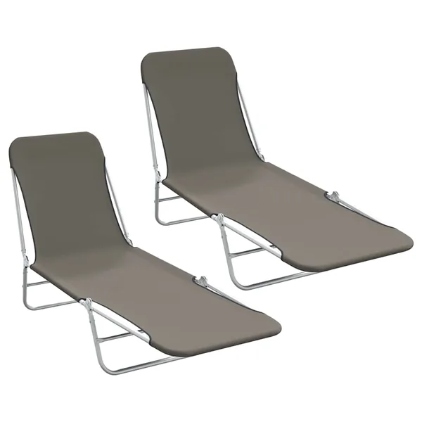 Chaises longues pliables lot de 2 Acier et tissu Gris