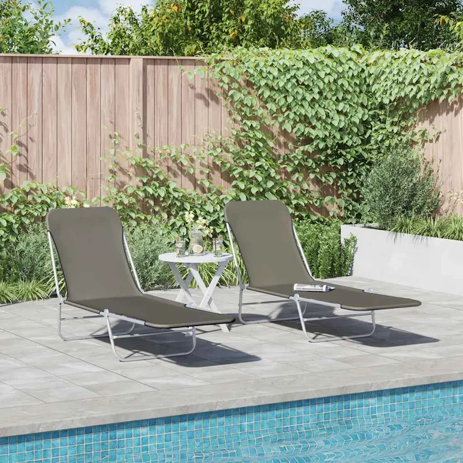 Chaises longues pliables lot de 2 Acier et tissu Gris - 2