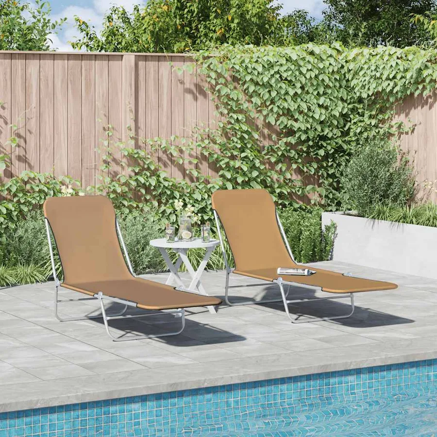 Chaises longues pliables lot de 2 Acier et tissu Gris - 22