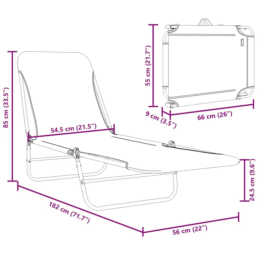 Chaises longues pliables lot de 2 Acier et tissu Gris - 29