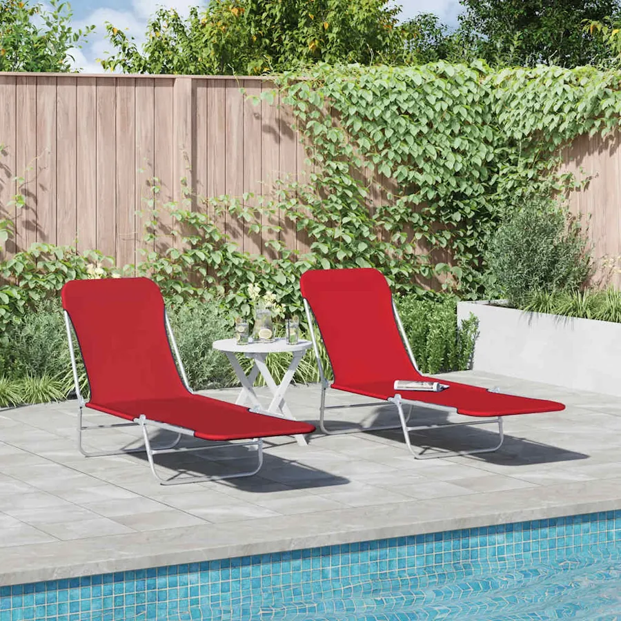 Chaises longues pliables lot de 2 Acier et tissu Gris - 32
