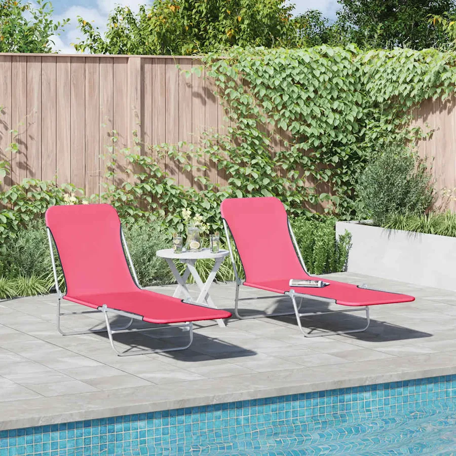 Chaises longues pliables lot de 2 Acier et tissu Gris - 52