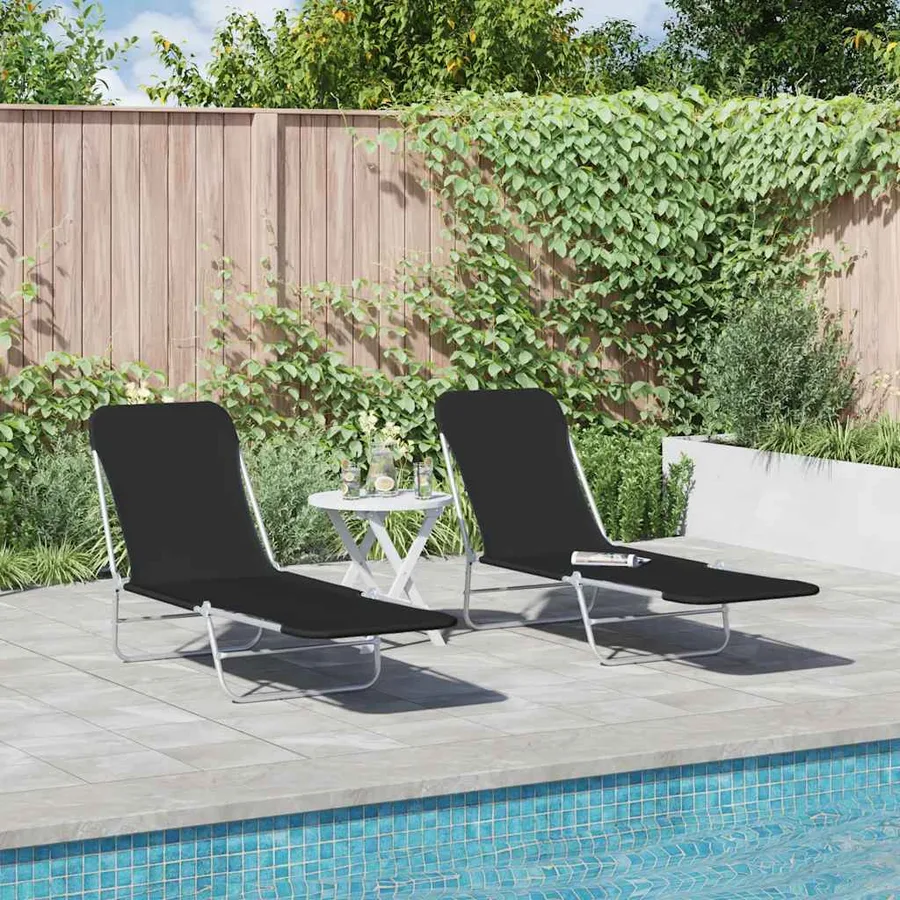 Chaises longues pliables lot de 2 Acier et tissu Gris - 72