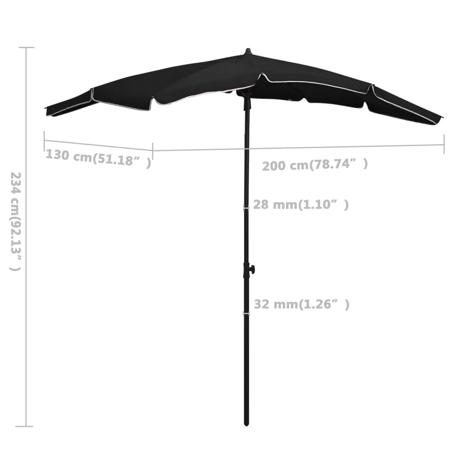 Parasol de jardin avec mât 200x130 cm noir - 6