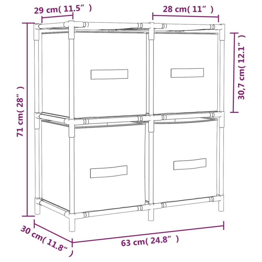 Armoire de rangement 4 paniers en tissu Crème 63x30x71 cm Acier - 7