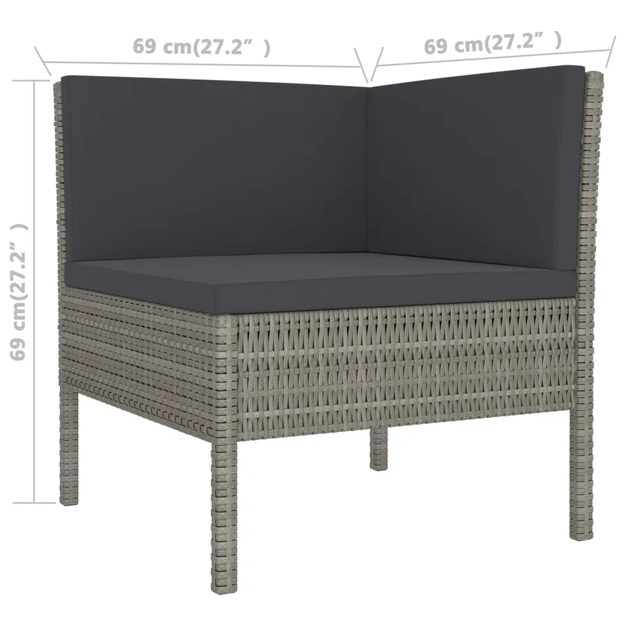 Salon de jardin 3 pcs avec coussins Résine tressée Gris - 5