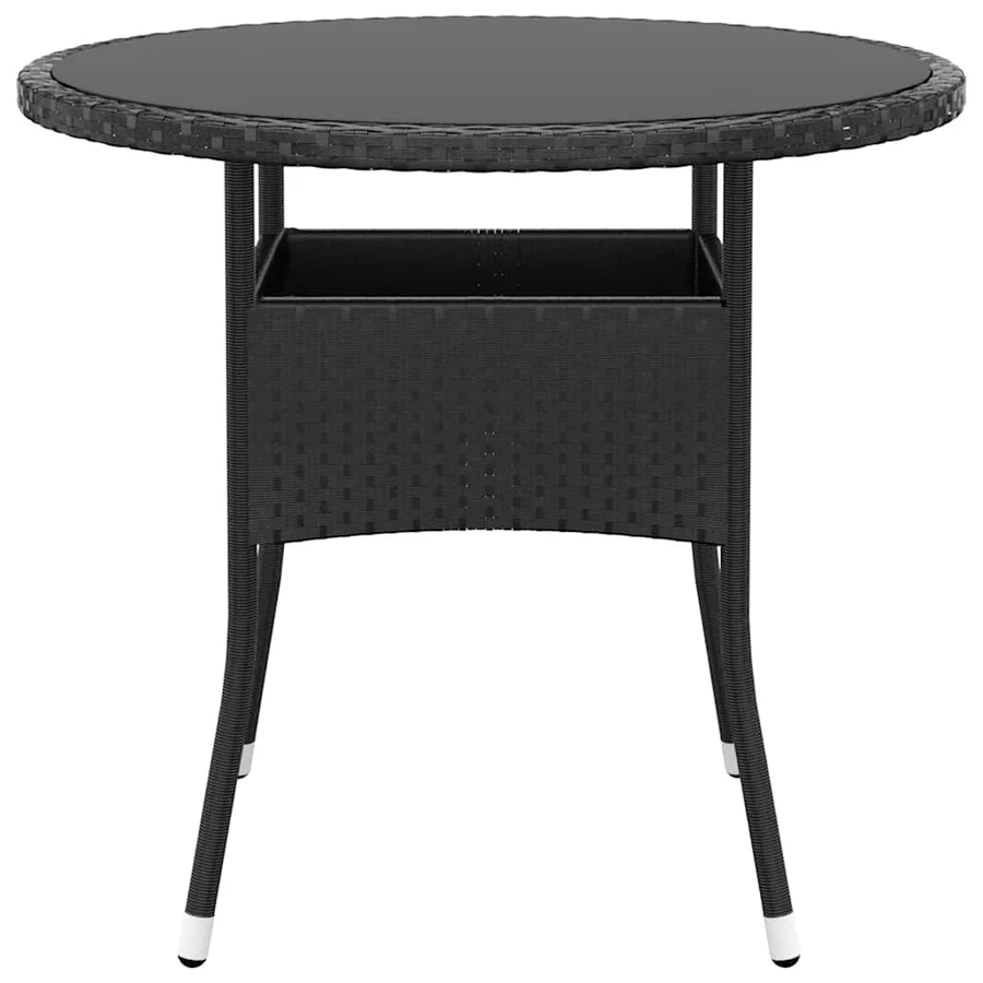 Table de jardin Ø80x75 cm Verre trempé/résine tressée Noir - 2