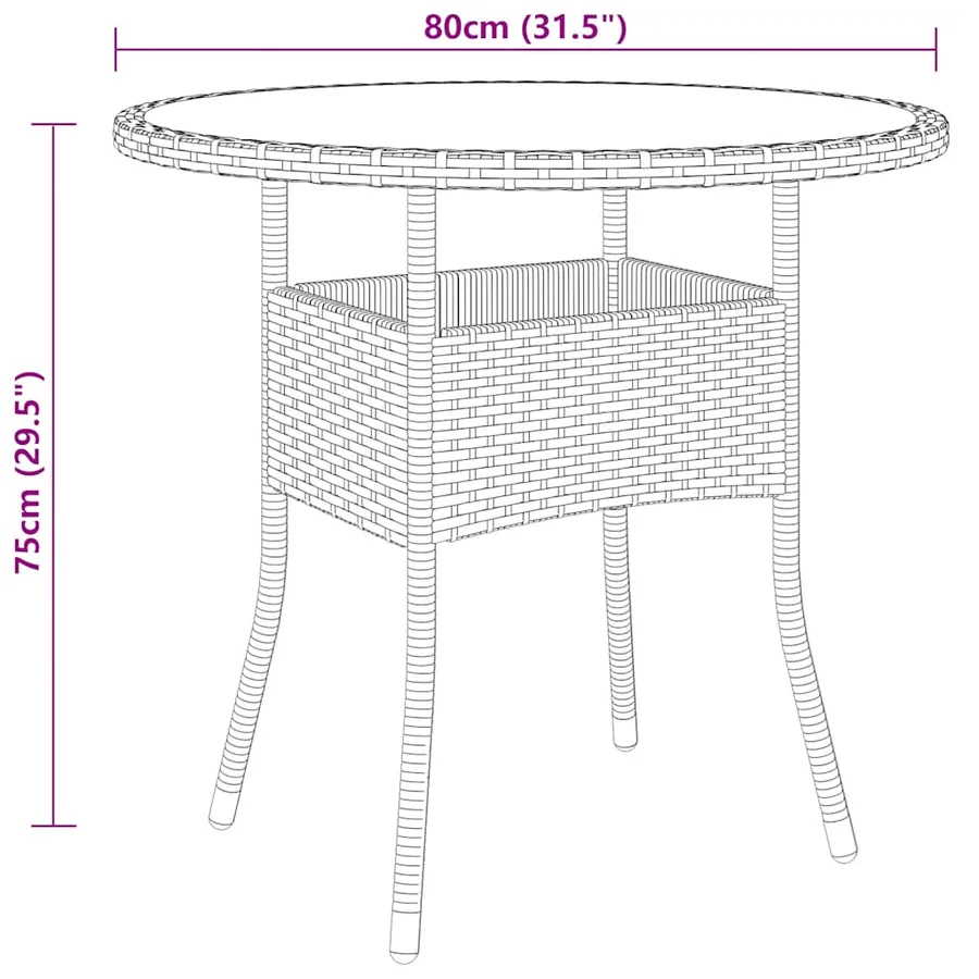 Table de jardin Ø80x75 cm Verre trempé/résine tressée Noir - 4