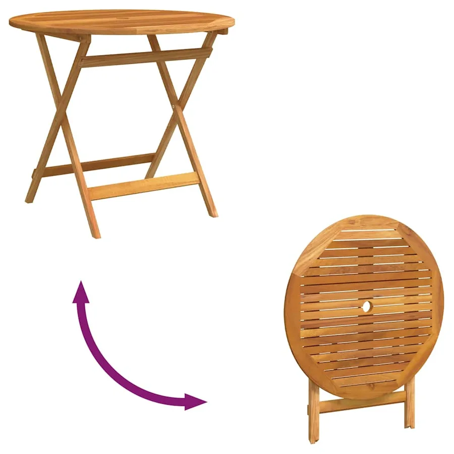 Table de jardin pliable Ø90x75 cm Bois d'eucalyptus solide - 5