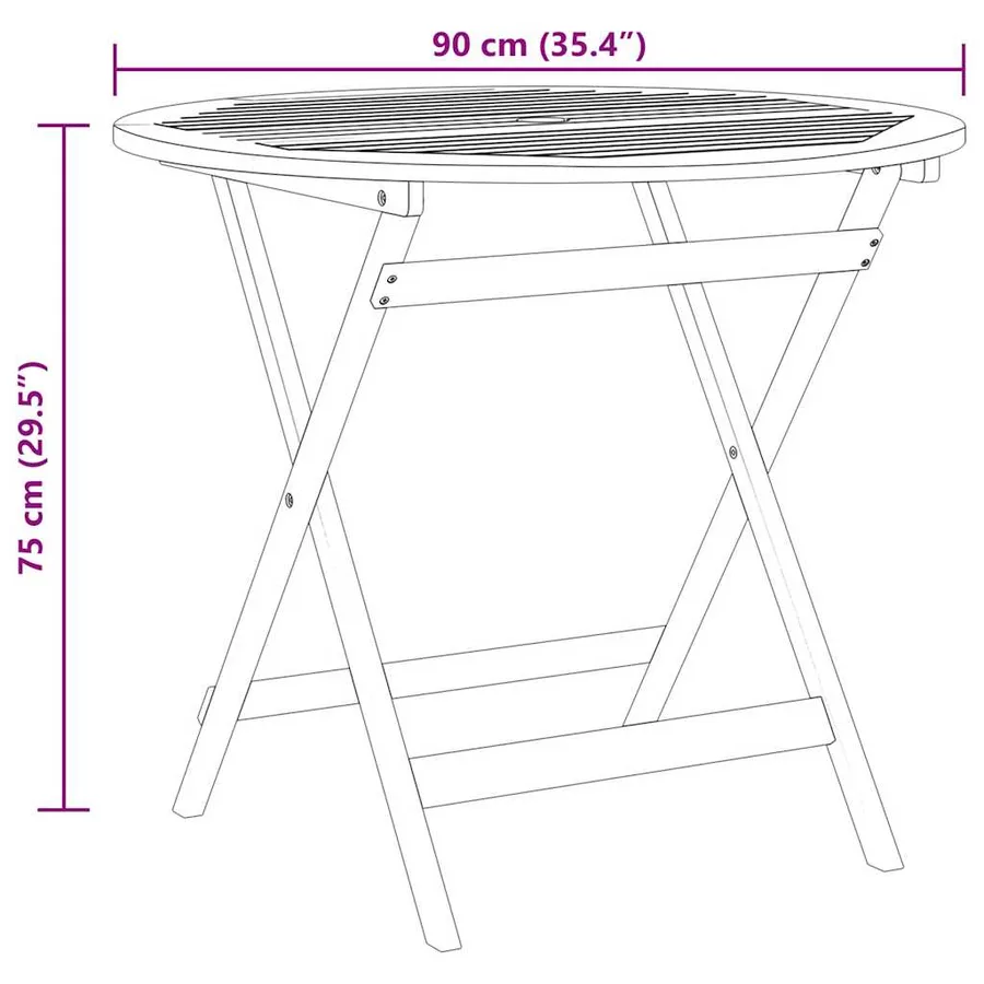 Table de jardin pliable Ø90x75 cm Bois d'eucalyptus solide - 6