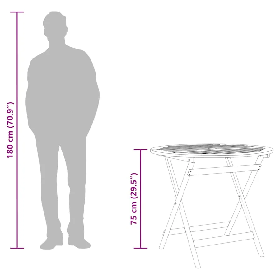 Table de jardin pliable Ø90x75 cm Bois d'eucalyptus solide - 7