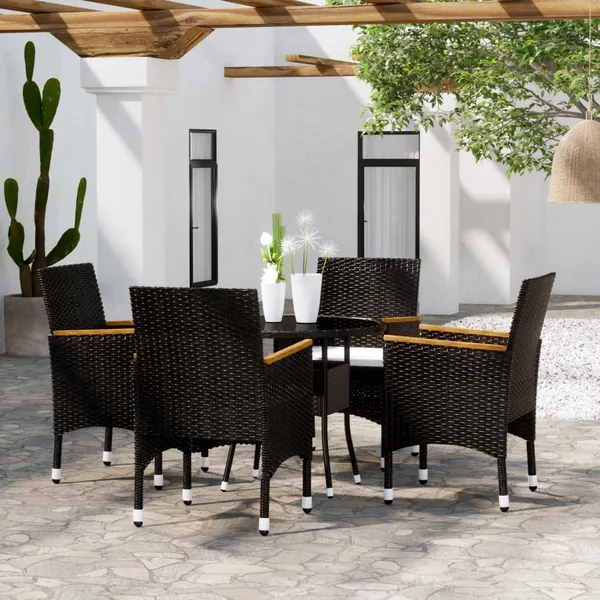 Ensemble à manger de jardin 5 pcs Résine tressée Noir