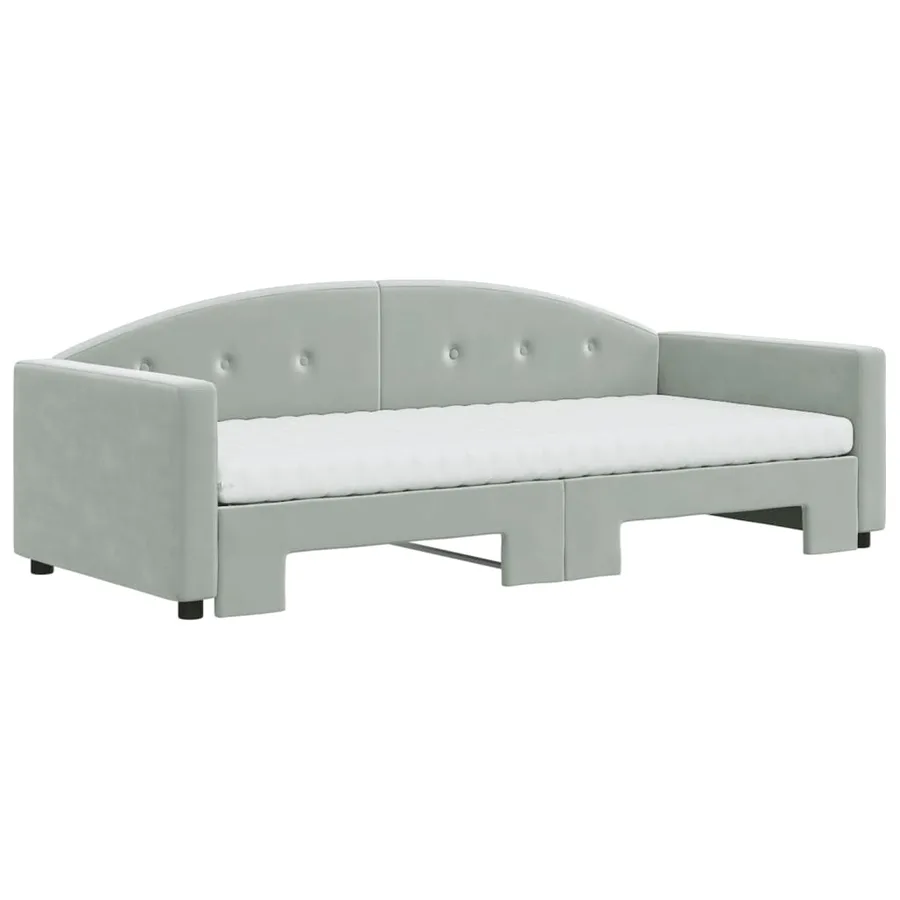 Lit de jour avec gigogne et matelas gris clair 90x200cm velours - 3