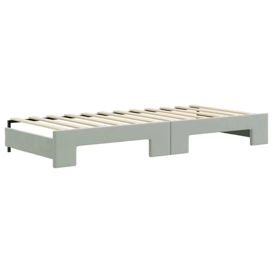 Lit de jour avec gigogne et matelas gris clair 90x200cm velours - 5