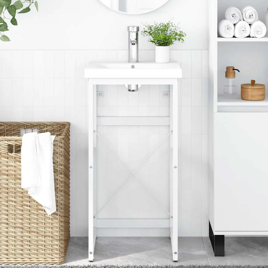 Cadre de lavabo de salle de bain Blanc 40x38x83 cm Fer